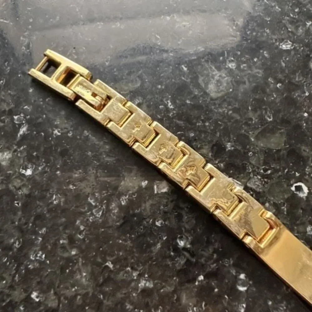 Chico’s Large Face Mother of Pearl Pave Rhinestone Goldtone Delicate‎ Band Watch
